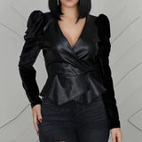 Bomb Pu Faux Leather Blouse - Alamode By Akanksha