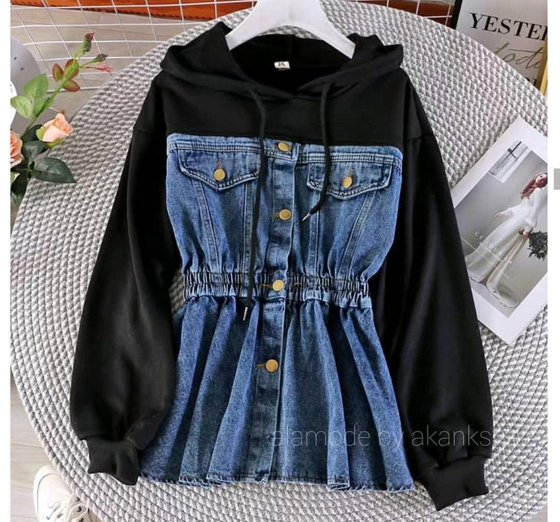 Denim Hooded Sweatshirt - Alamode By Akanksha