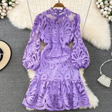 Glenda Lace Lined Bishop Sleeve Dress - Alamode By Akanksha