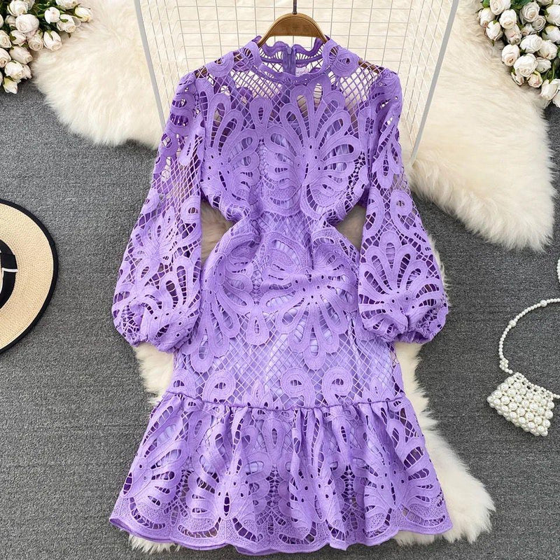 Glenda Lace Lined Bishop Sleeve Dress - Alamode By Akanksha