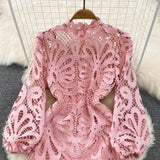 Glenda Lace Lined Bishop Sleeve Dress - Alamode By Akanksha