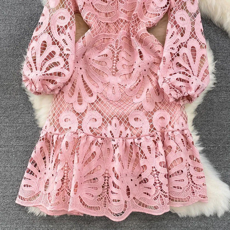 Glenda Lace Lined Bishop Sleeve Dress - Alamode By Akanksha