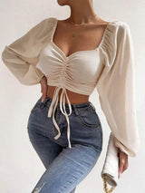 Jenny Drawstring Lantern Sleeve Crop Top - Alamode By Akanksha
