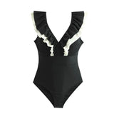 Louisa Ruffled Swimsuit in Black - Alamode By Akanksha