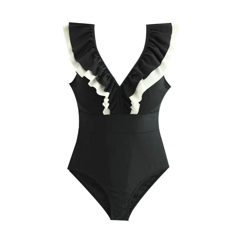 Louisa Ruffled Swimsuit in Black - Alamode By Akanksha