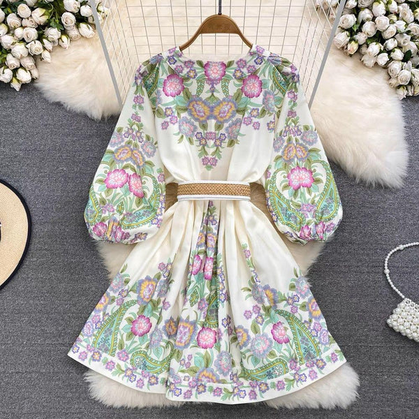 Hennah Floral Print Dress with Belt - Alamode By Akanksha