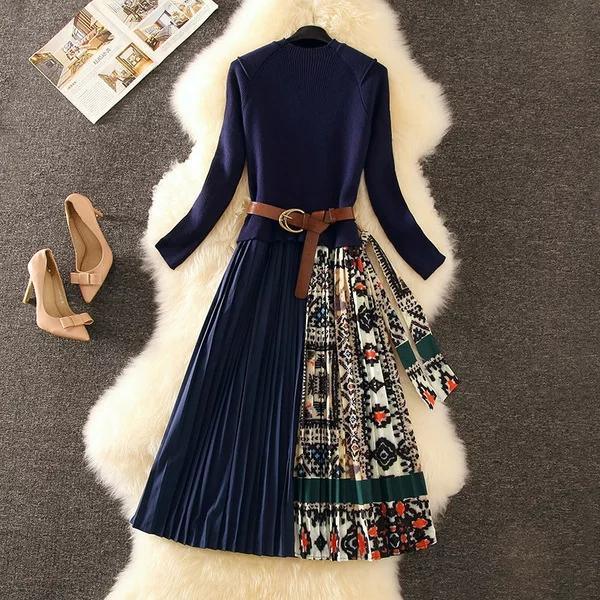 Tenker Bell Pleated Dress With Belt - Alamode By Akanksha