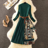 Tenker Bell Pleated Dress With Belt - Alamode By Akanksha