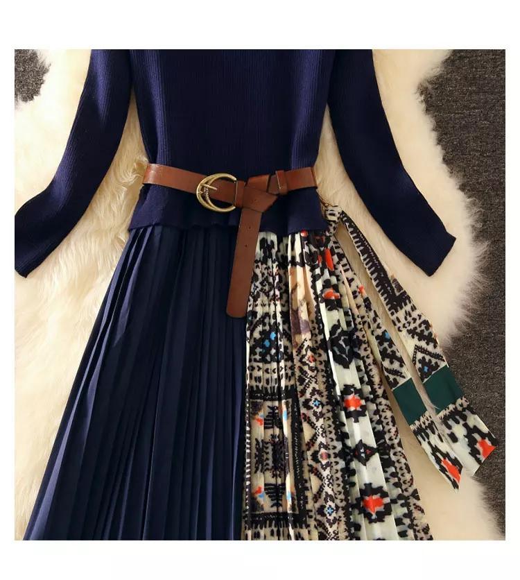 Tenker Bell Pleated Dress With Belt - Alamode By Akanksha