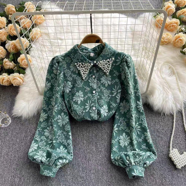 Women Embroidery Flowers Satin Shirt Long Sleeve Tops Elegant Blouse  Fashion