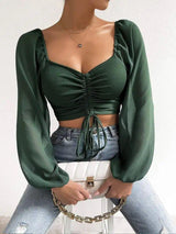 Jenny Drawstring Lantern Sleeve Crop Top - Alamode By Akanksha