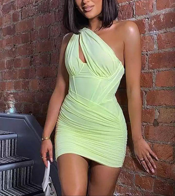 Hamlet Corset Mini Dress in Lime - Alamode By Akanksha