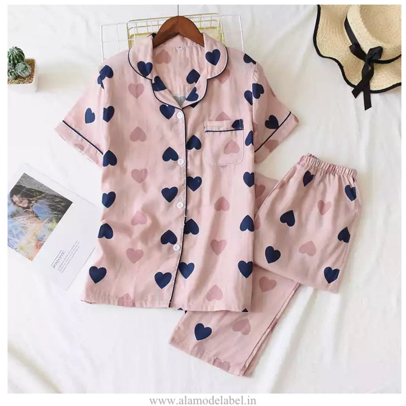 Bella Cotton Nightsuit - Full Pyjama Set - Alamode By Akanksha