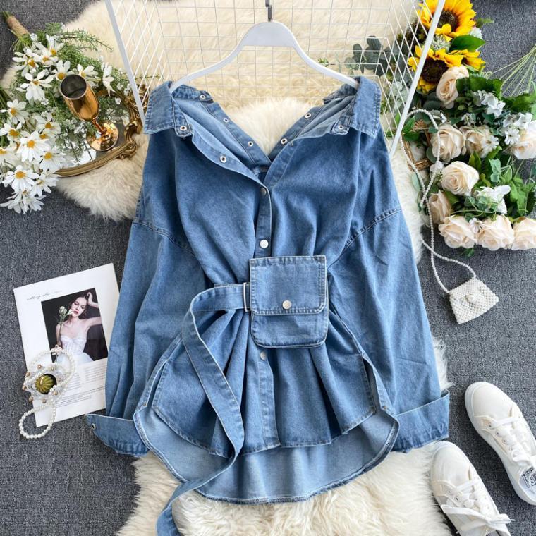 Winster Denim Shirt with Waist Bag - Alamode By Akanksha