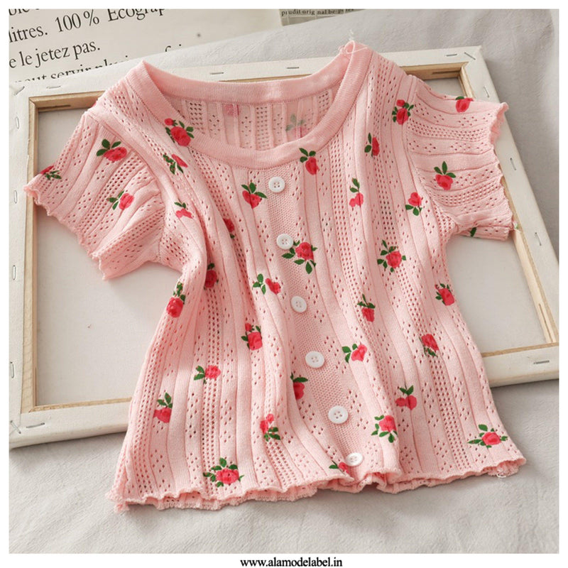 Cherry Buttoned Crop Top - Alamode By Akanksha