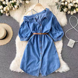 Mathews Denim Dress with Belt - Alamode By Akanksha