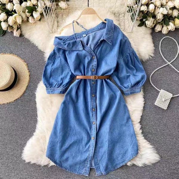 Mathews Denim Dress with Belt - Alamode By Akanksha