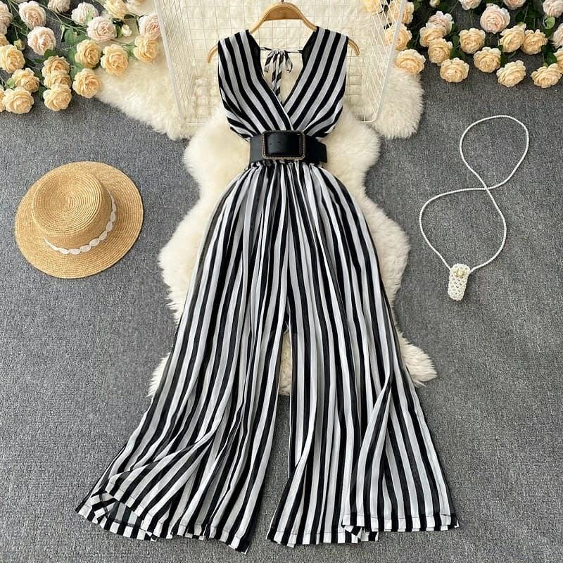 Buy Black & White Striped Becca Belted Jumpsuit for Women Online at a ...
