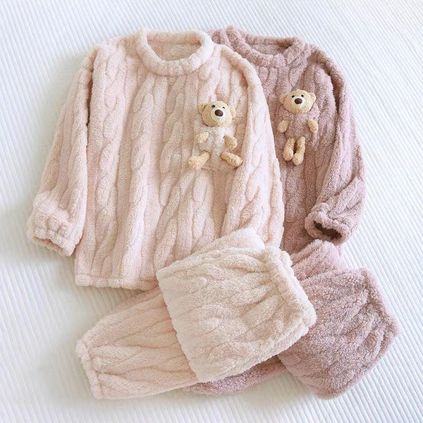 Men Fleece Pajama Set Button Long Sleeve Sleepwear Nightwear Thick Winter  Warm | eBay
