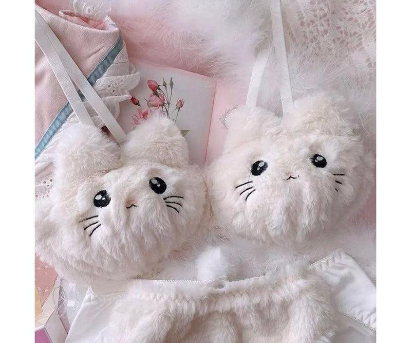 Cute Anime Cat Girl Japanese Bra & Panties Set Wirefree Soft