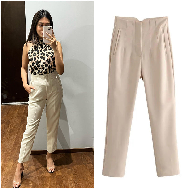 Ladies Trousers Half Elasticated Women Pull Up Pants Formal Office Work  Trousers | eBay